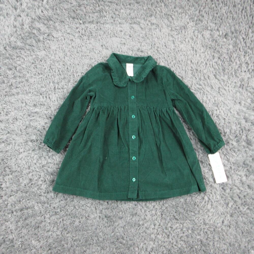 Carter's Shirt Dress Girls 2T Green Corduroy Collared Ruffle Knee Length NWT